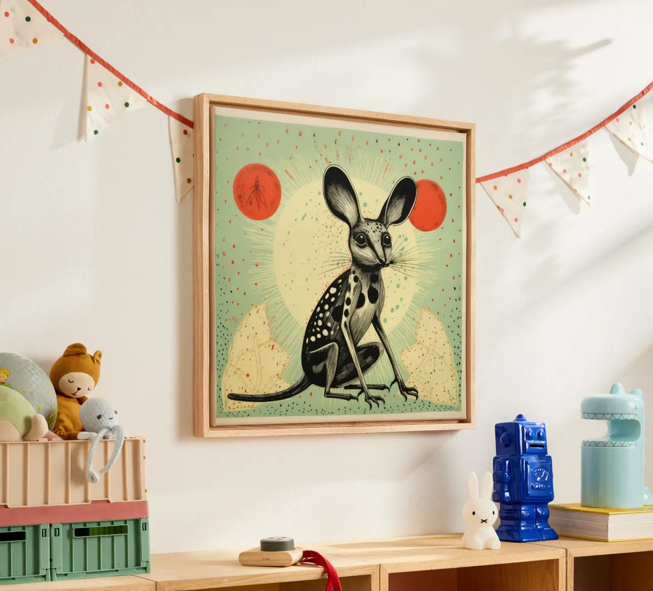 Jerboa verde 2 tela con Cornice a cassetta da Minimal Animal Art