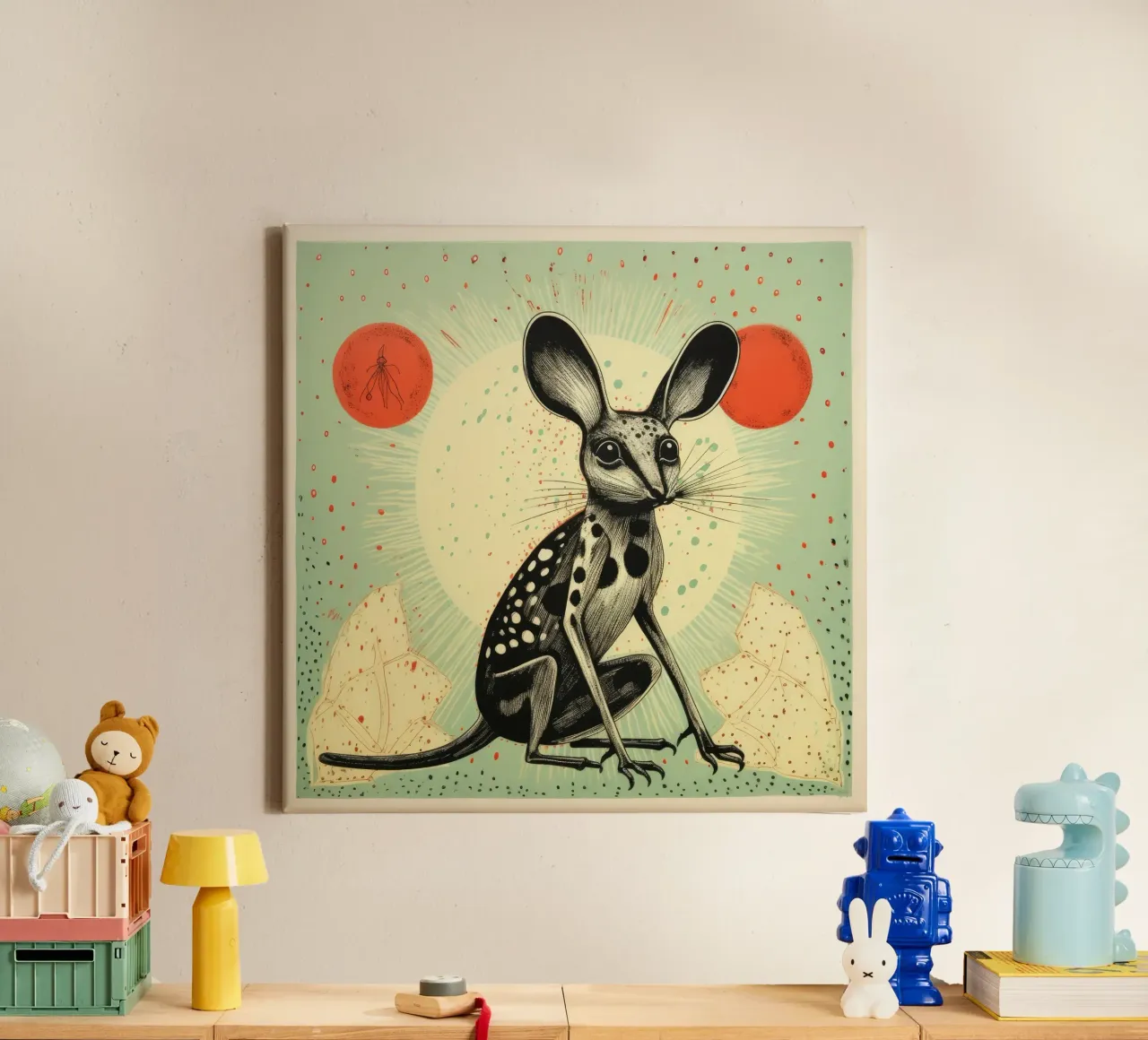 Jerboa verde 2 tela con Cornice a cassetta da Minimal Animal Art
