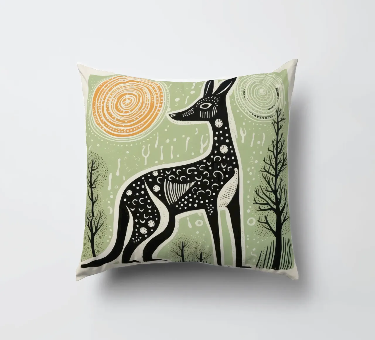 Green Kangaroo 1 decorative cushion by Minimal Animal Art