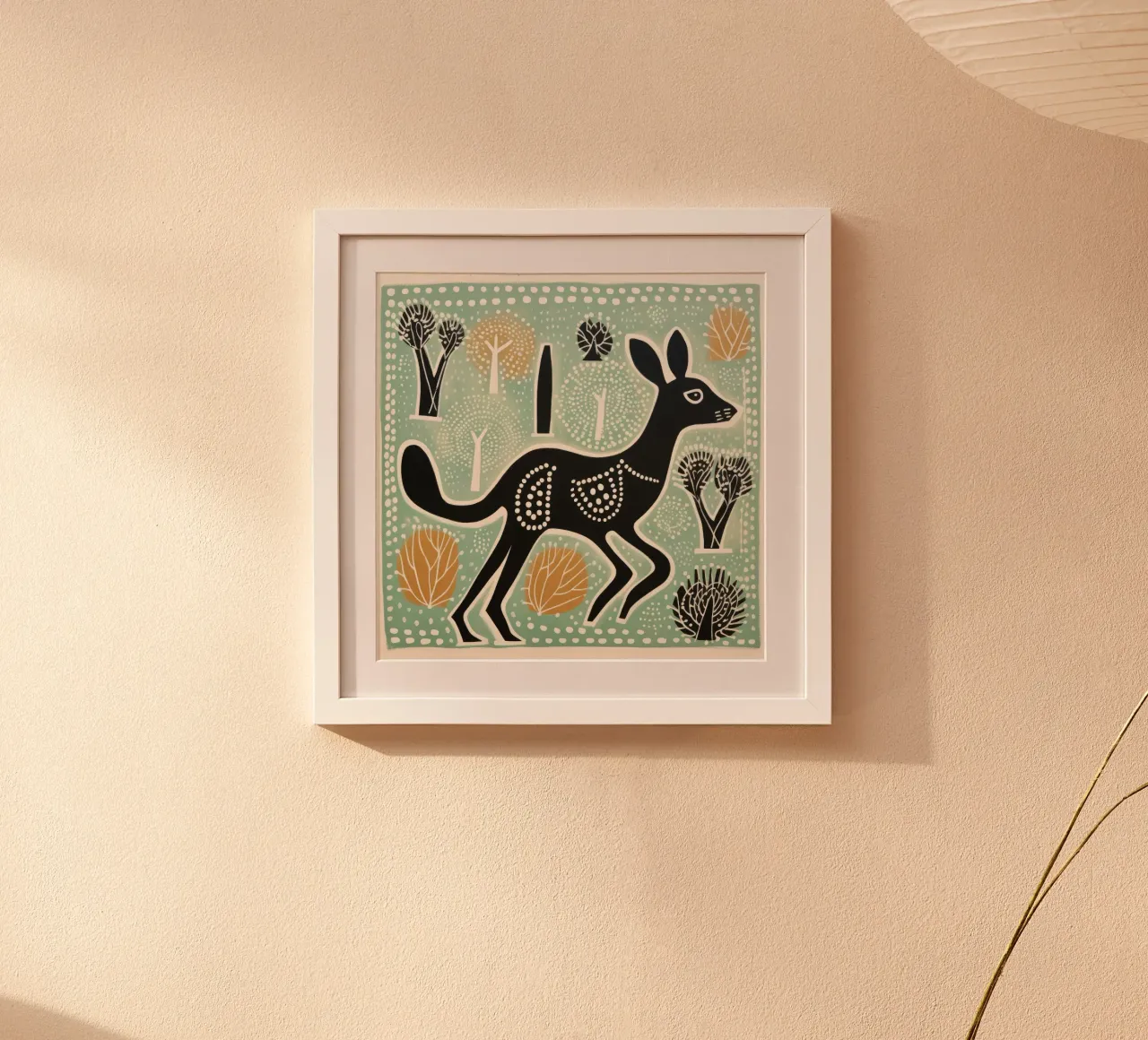 Canguro verde 3 poster con telaio in plastica da Minimal Animal Art