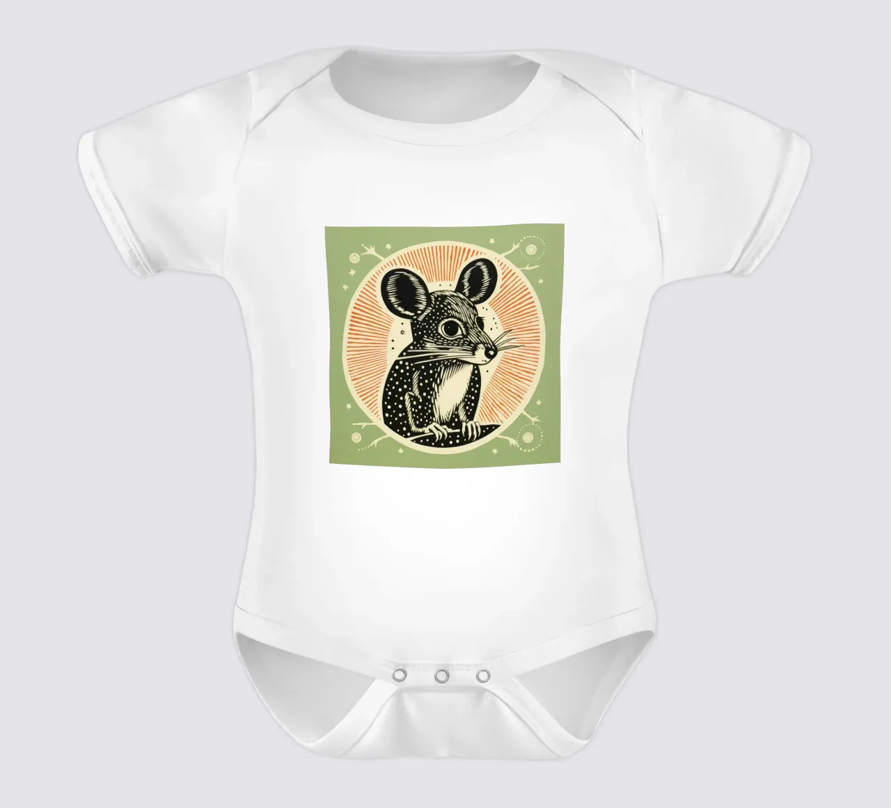 Green Kangaroo Rat 2 short-sleeve baby romper by Minimal Animal Art
