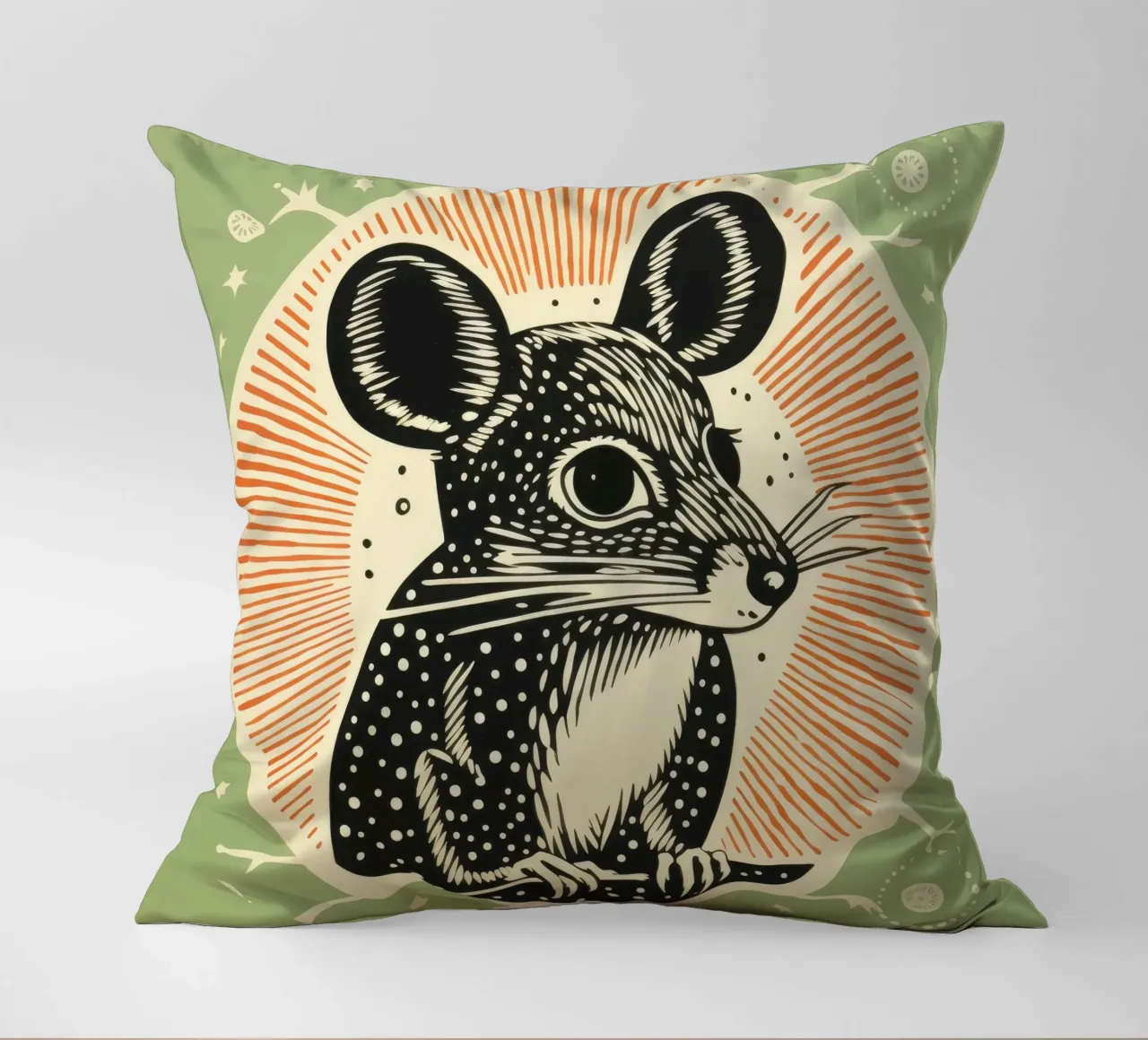 Green Kangaroo Rat 2 decorative cushion by Minimal Animal Art