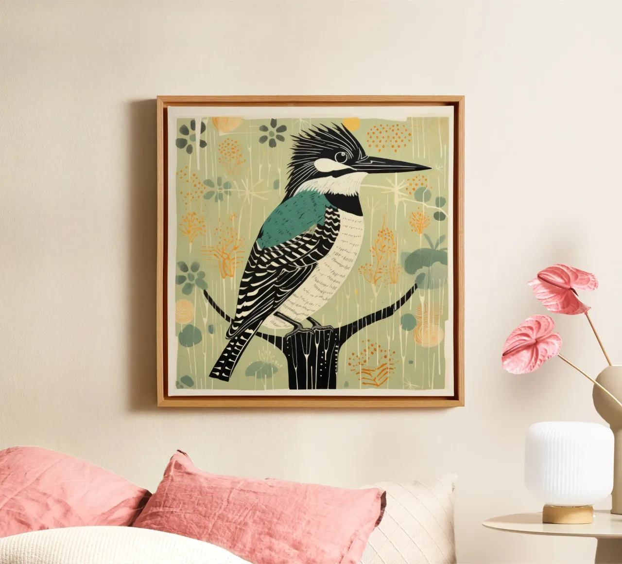 Martin pescatore verde 1 tela con Cornice a cassetta da Minimal Animal Art