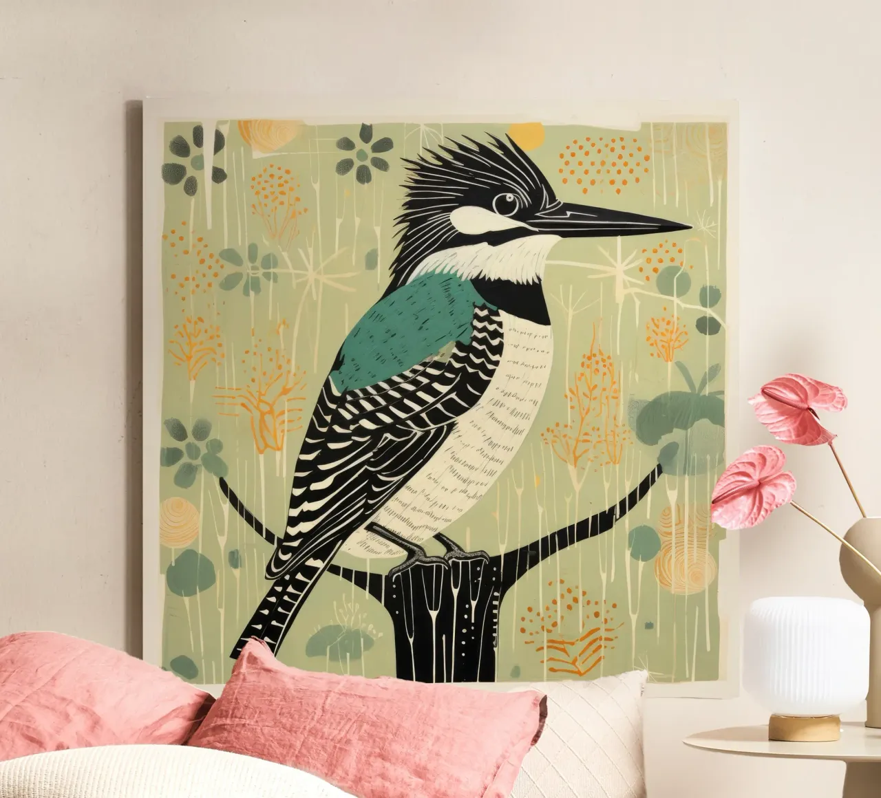 Martin pescatore verde 1 tela con Cornice a cassetta da Minimal Animal Art