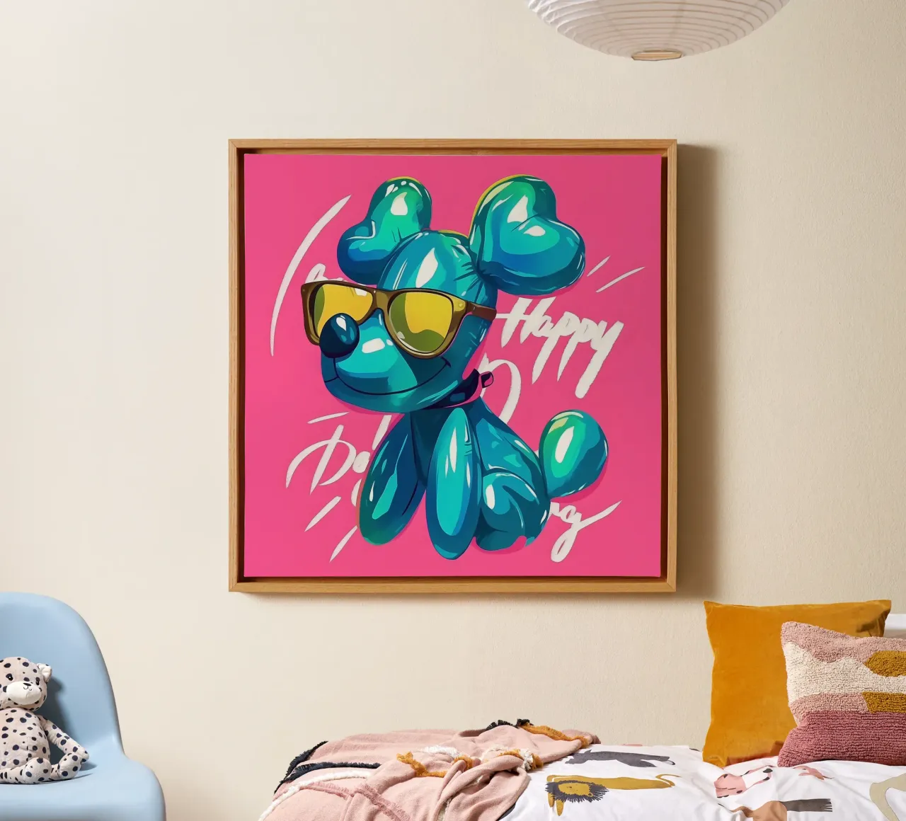 Cane con palloncini pop art tela con Cornice a cassetta da Carinaprint