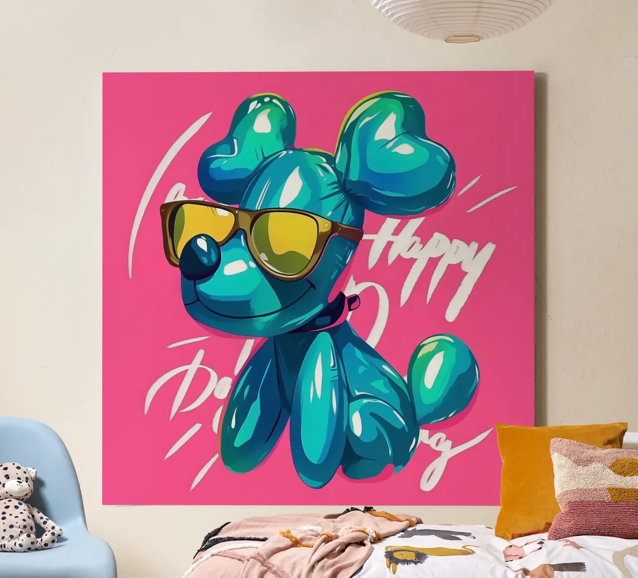 Cane con palloncini pop art tela con Cornice a cassetta da Carinaprint