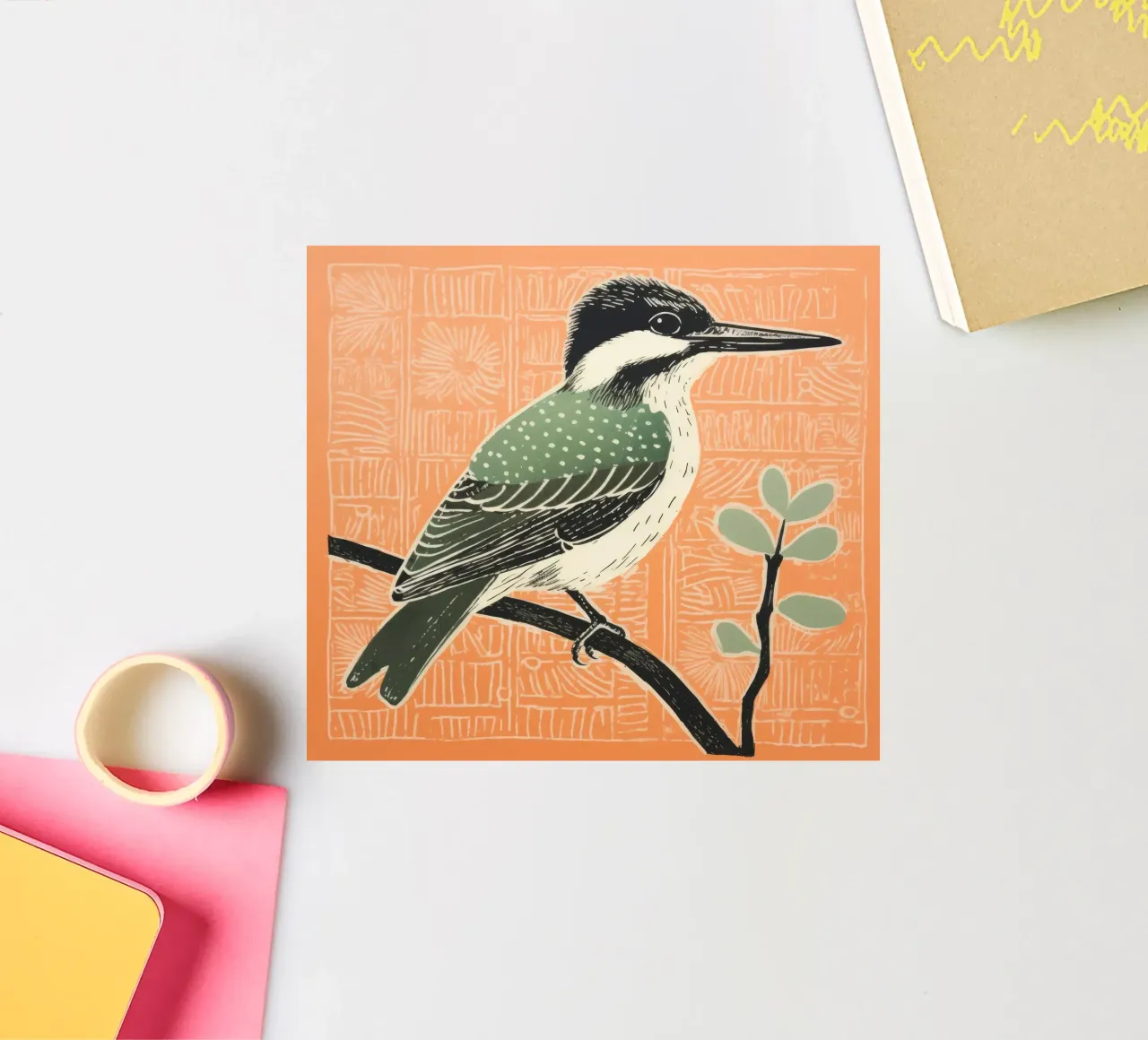 Martín pescador verde 4 pegatina de Minimal Animal Art