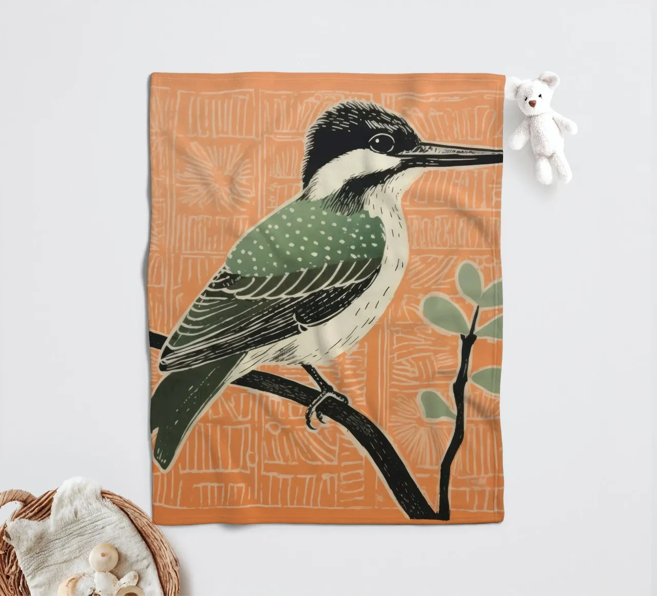 Martin pescatore verde 4 coperta in pile da Minimal Animal Art