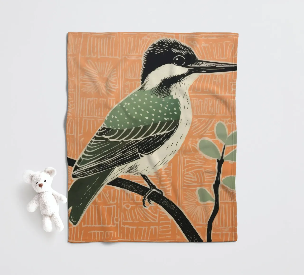 Martin pescatore verde 4 coperta in pile da Minimal Animal Art