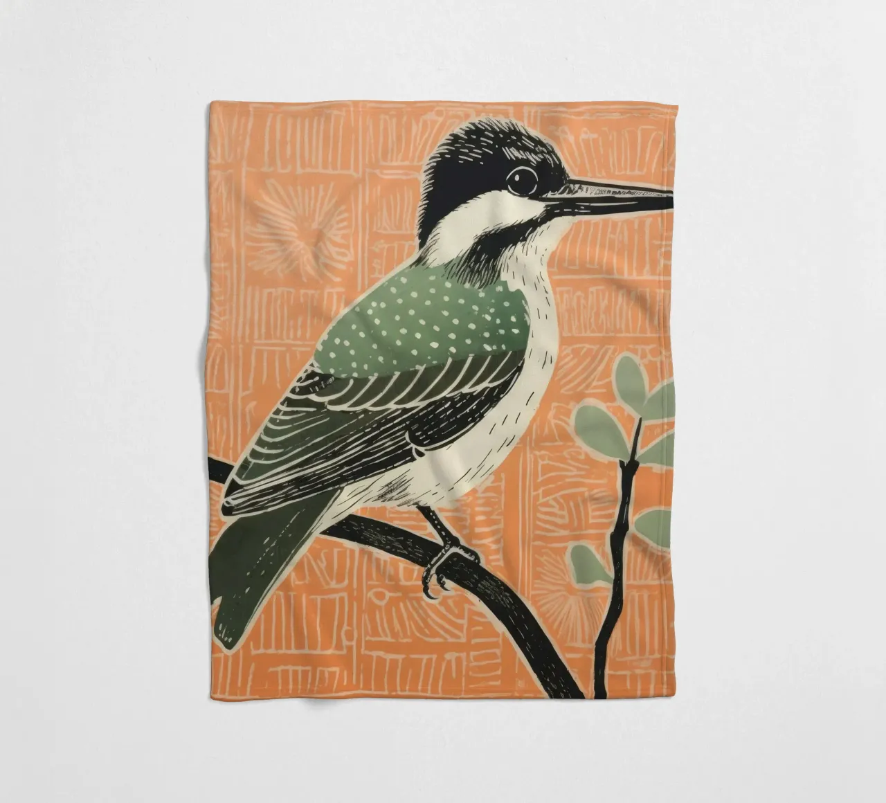 Martin pescatore verde 4 coperta in pile da Minimal Animal Art