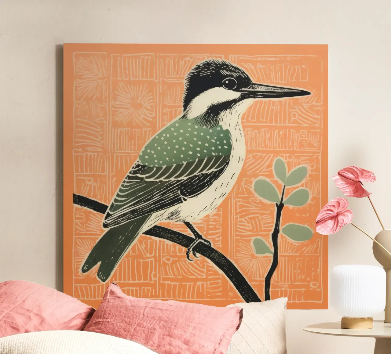 Martin pescatore verde 4 tela con Cornice a cassetta da Minimal Animal Art