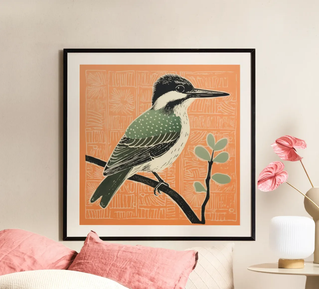 Martin pescatore verde 4 poster da Minimal Animal Art