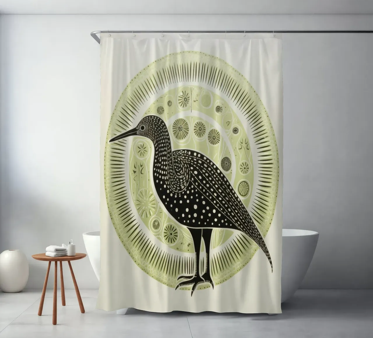 Green Kiwi 1 shower curtain by Minimal Animal Art