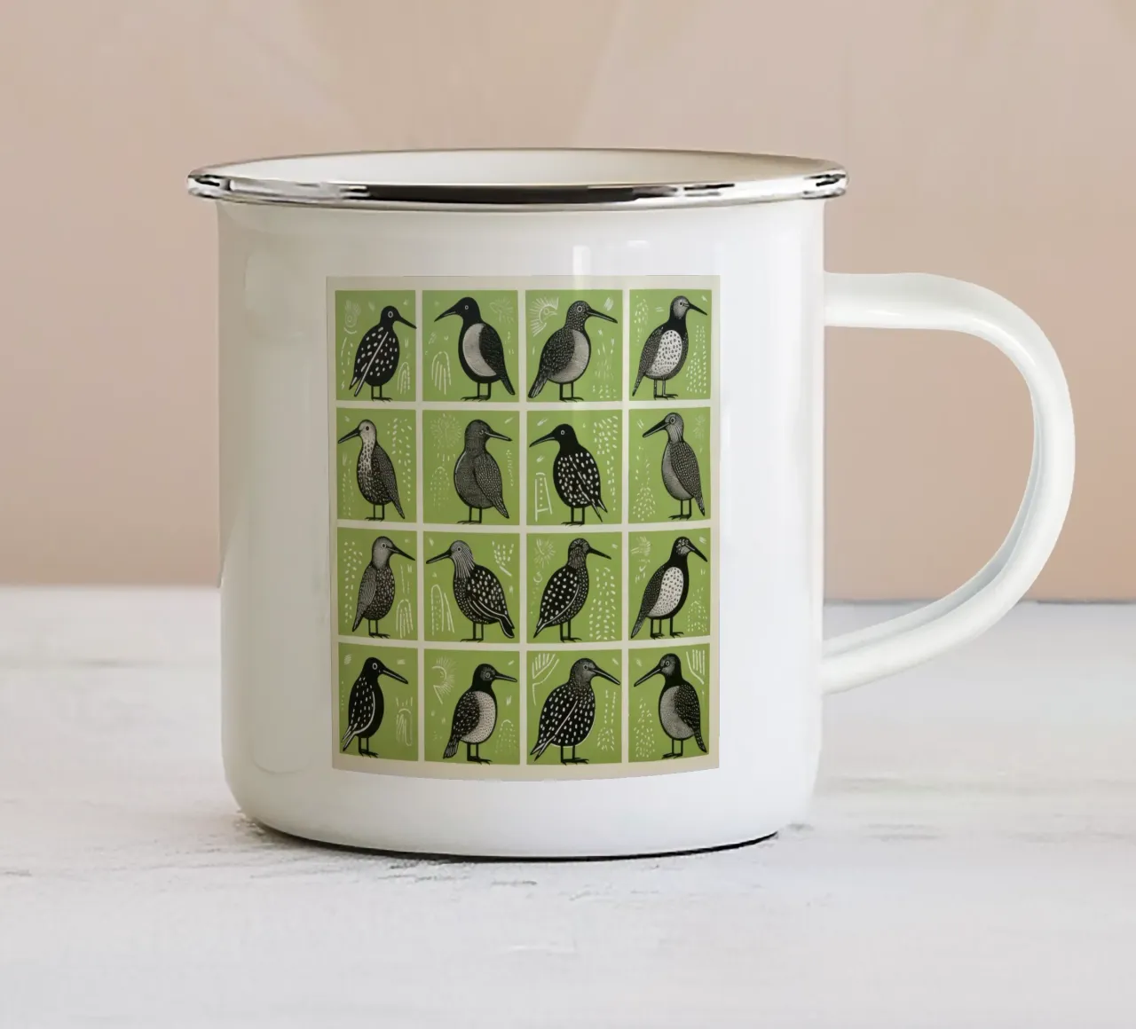 Kiwi verde 2 tazza in smalto da Minimal Animal Art