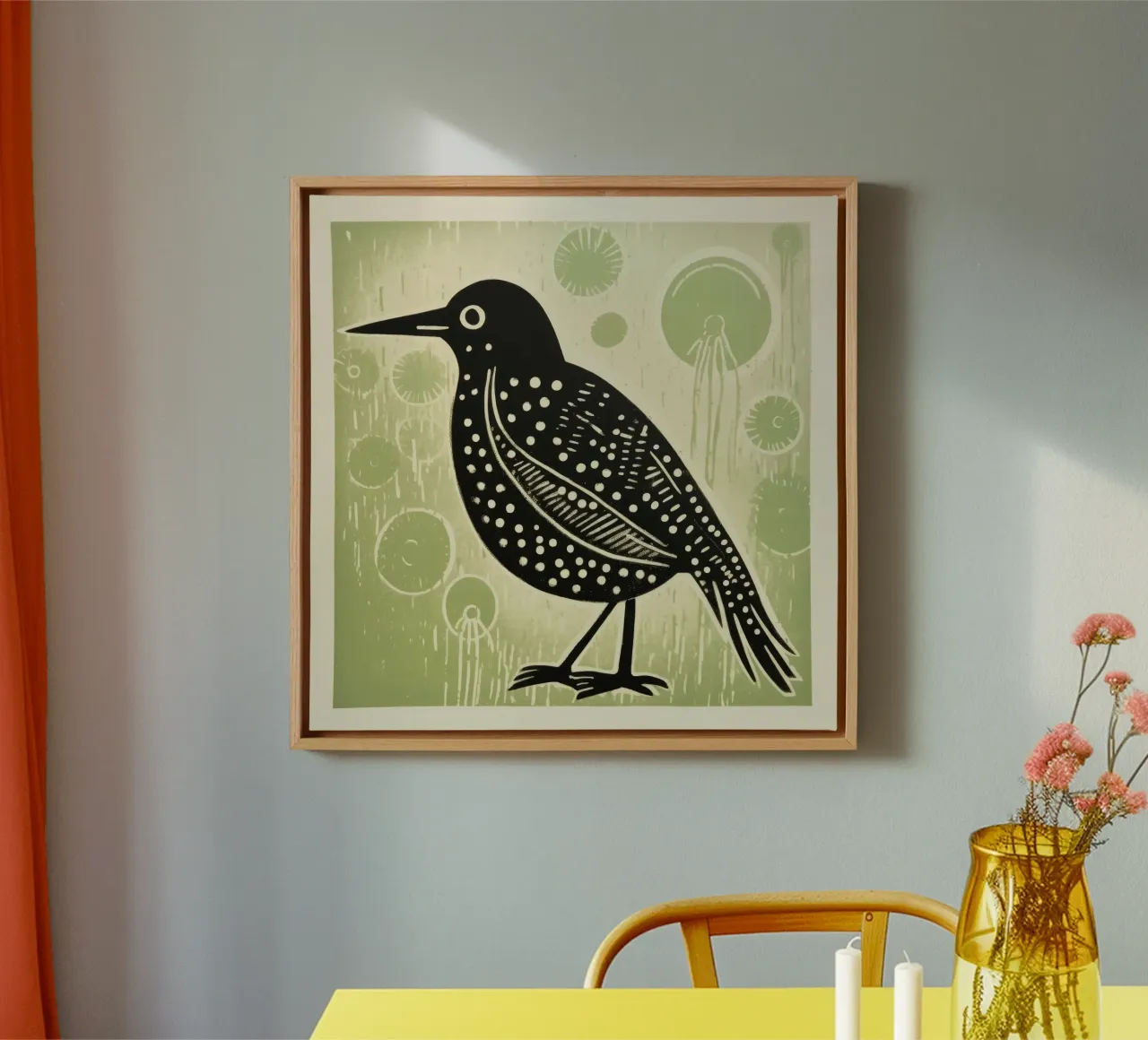 Kiwi verde 3 tela con Cornice a cassetta da Minimal Animal Art