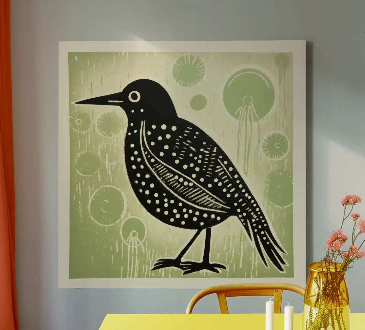 Kiwi verde 3 tela con Cornice a cassetta da Minimal Animal Art