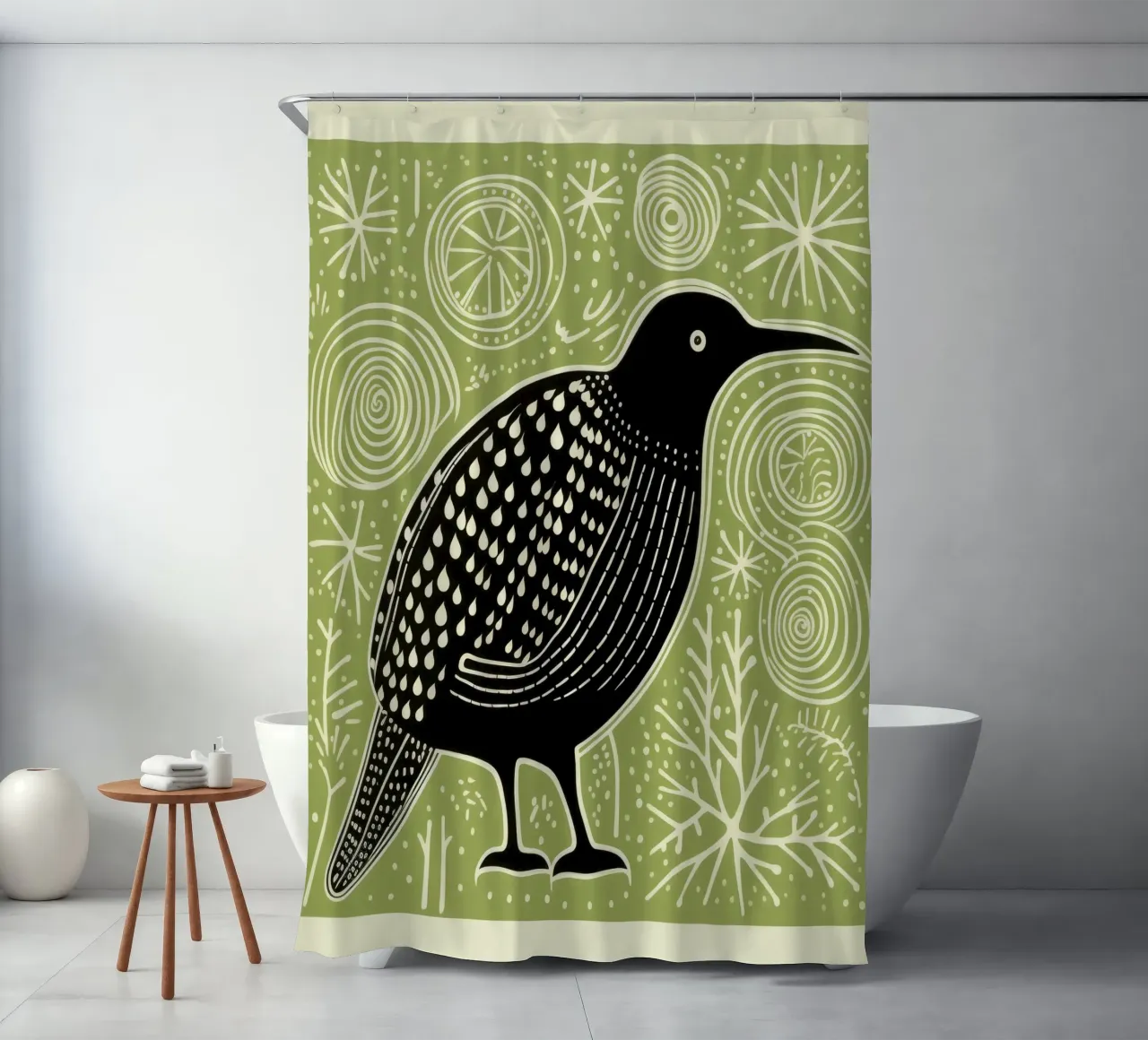 Green Kiwi 4 shower curtain by Minimal Animal Art