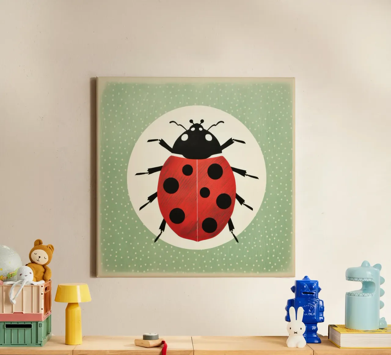 Groene lieveheersbeestje 1 canvas van Minimal Animal Art
