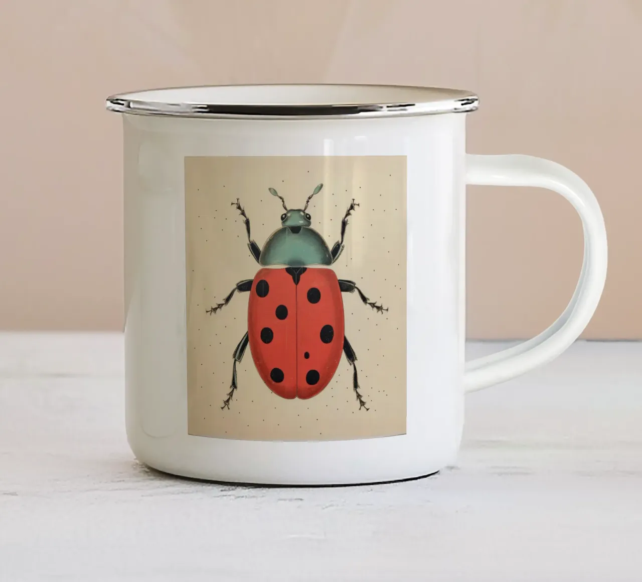 Coccinella verde 4 tazza in smalto da Minimal Animal Art