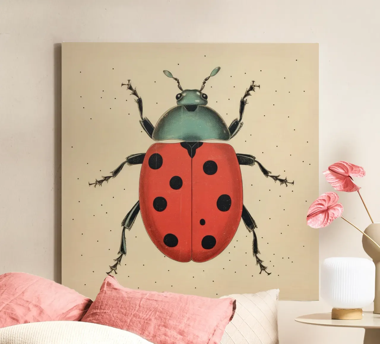 Coccinella verde 4 tela con Cornice a cassetta da Minimal Animal Art