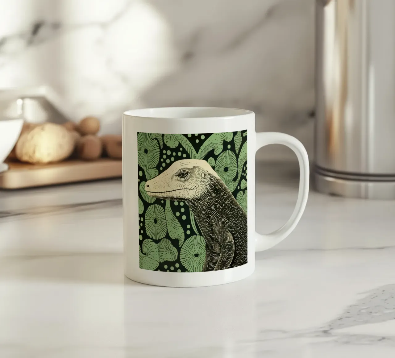Drago di Komodo verde 1 tazza in ceramica da Minimal Animal Art