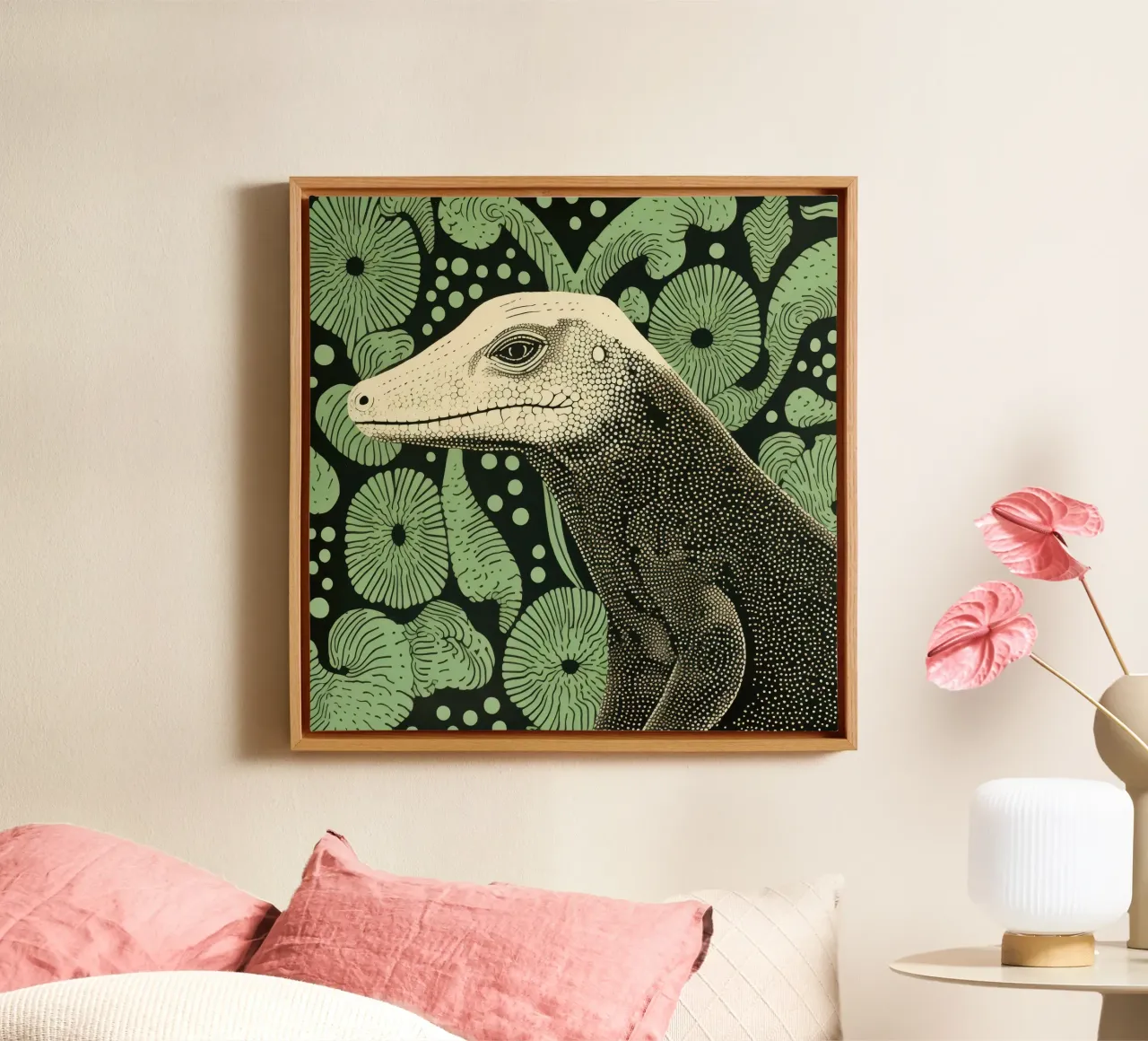 Drago di Komodo verde 1 tela con Cornice a cassetta da Minimal Animal Art