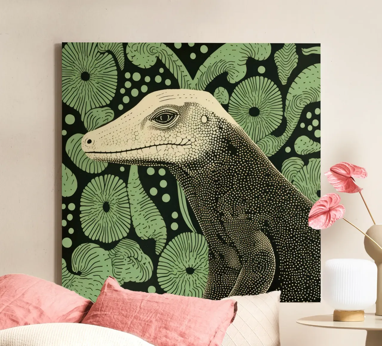 Drago di Komodo verde 1 tela con Cornice a cassetta da Minimal Animal Art