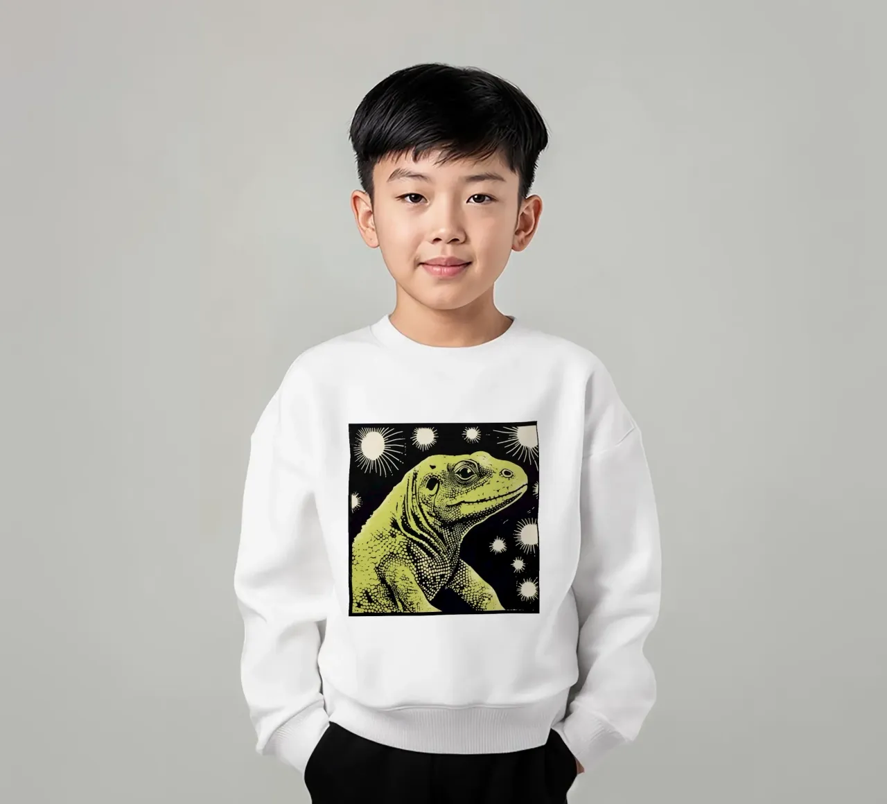 Drago di Komodo verde 2 felpa bambino da Minimal Animal Art