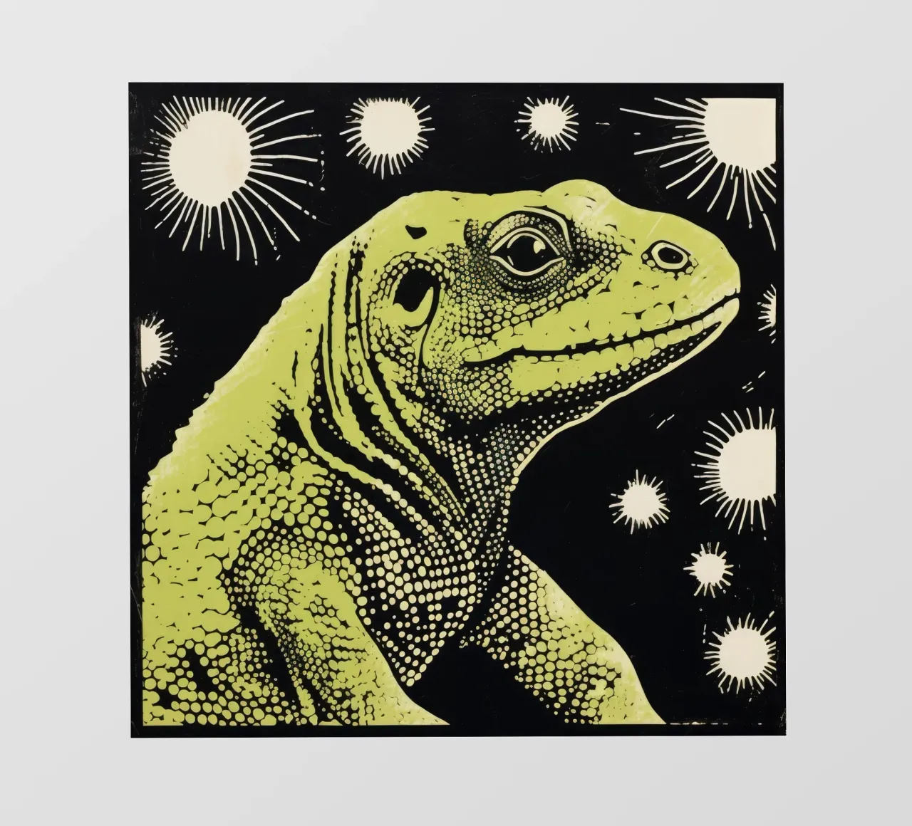 Drago di Komodo verde 2 pellicola backlit da Minimal Animal Art