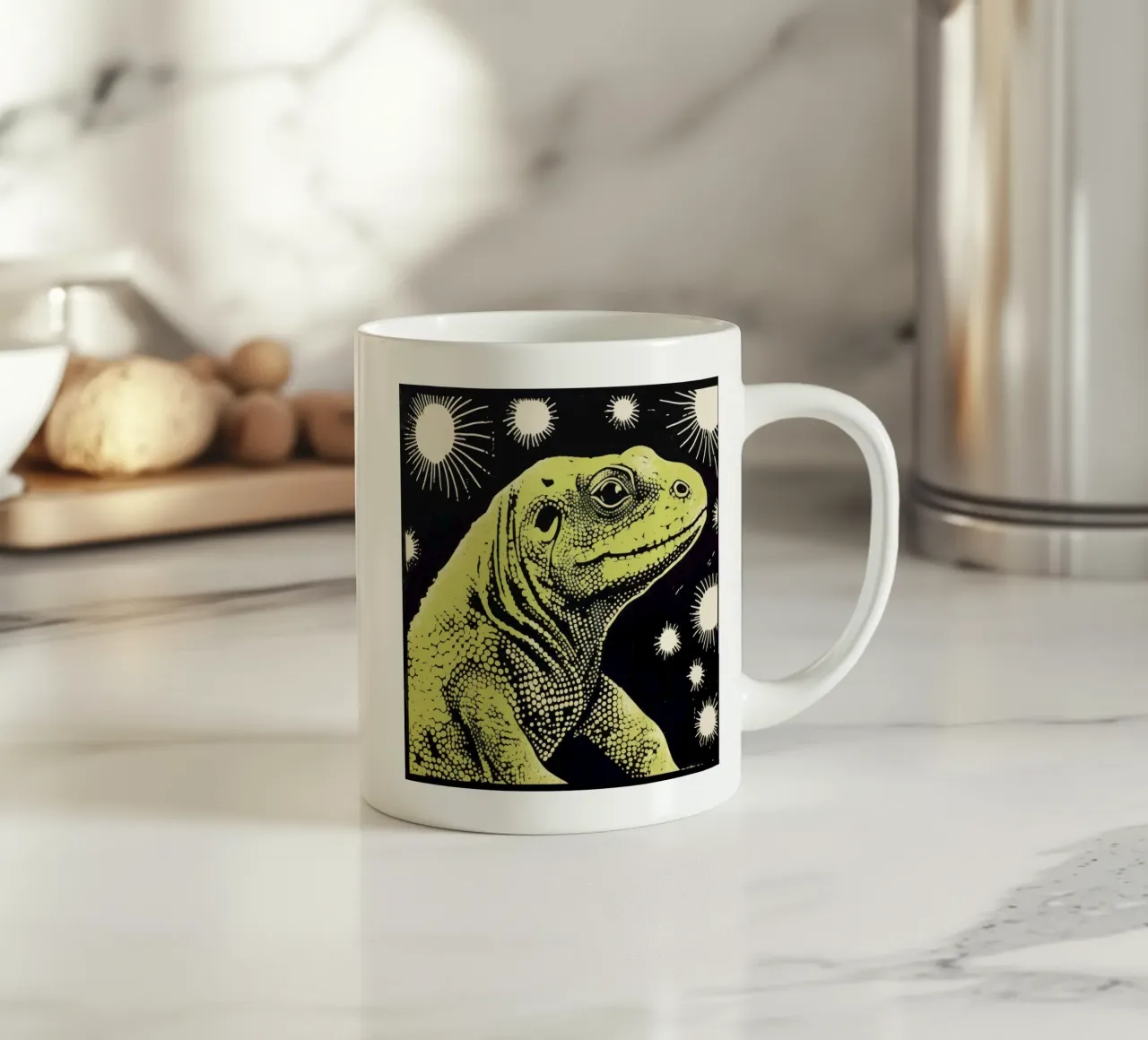 Drago di Komodo verde 2 tazza in ceramica da Minimal Animal Art