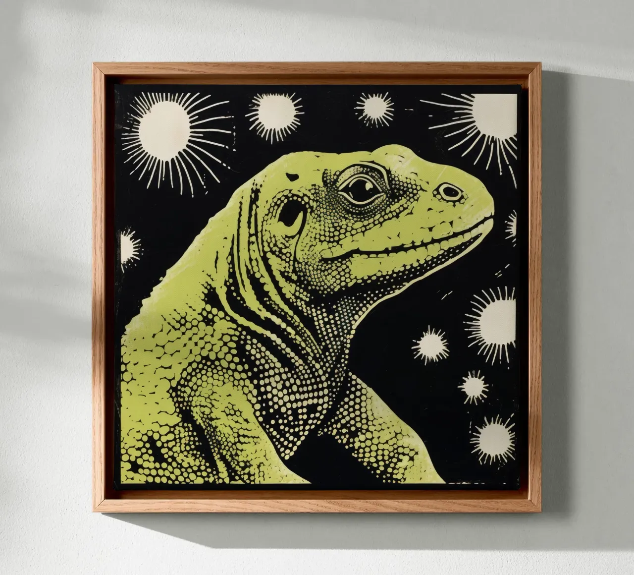 Drago di Komodo verde 2 tela con Cornice a cassetta da Minimal Animal Art