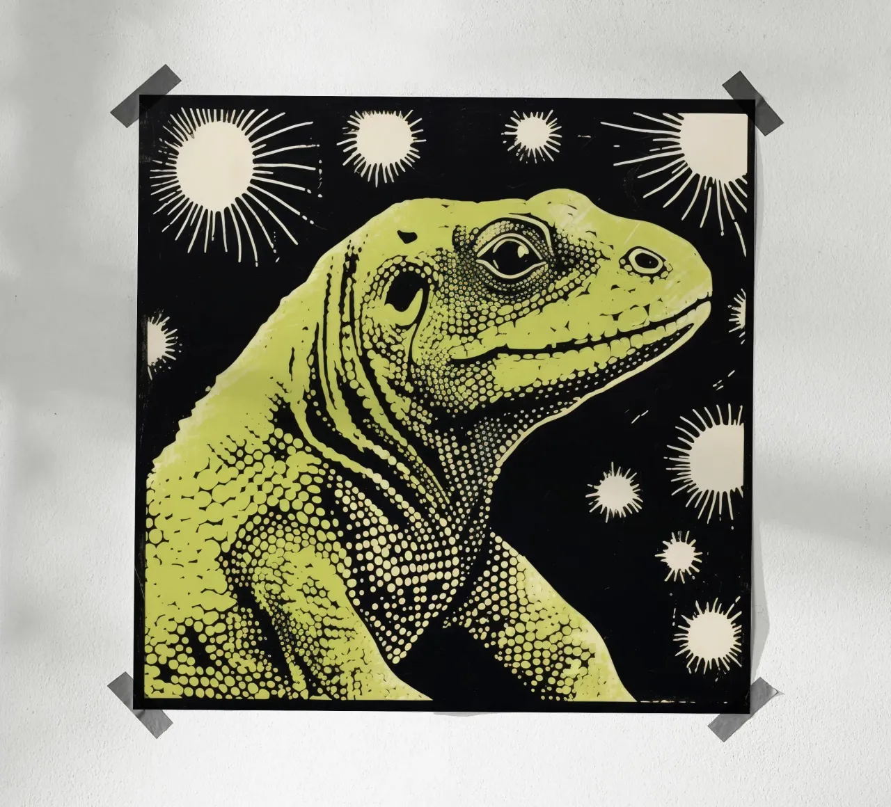 Drago di Komodo verde 2 poster con telaio in legno da Minimal Animal Art