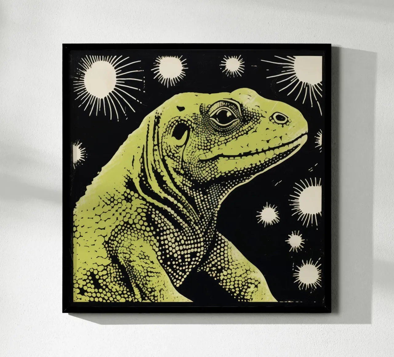 Drago di Komodo verde 2 poster con telaio in legno da Minimal Animal Art