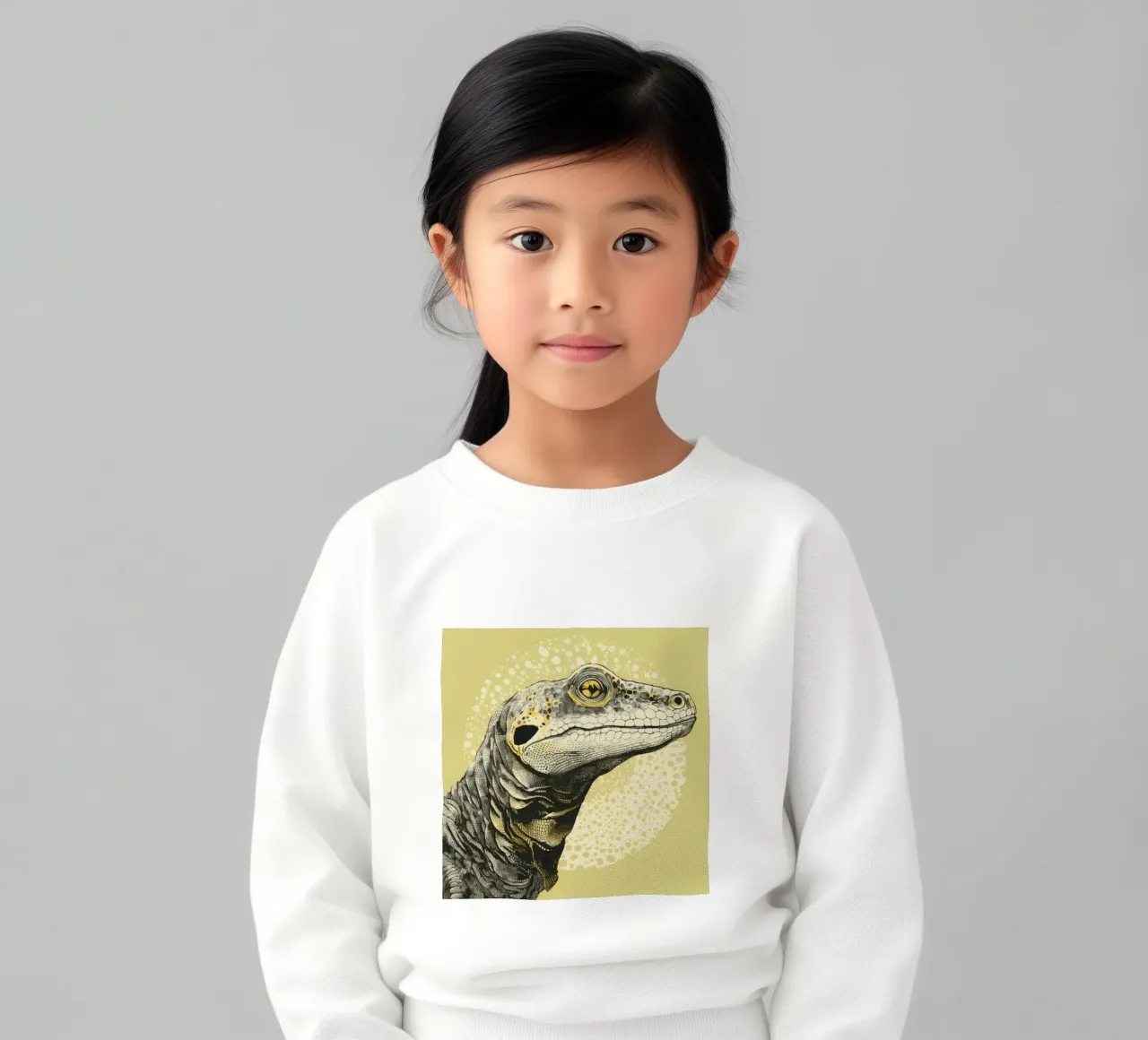 Drago di Komodo verde 3 felpa bambino da Minimal Animal Art