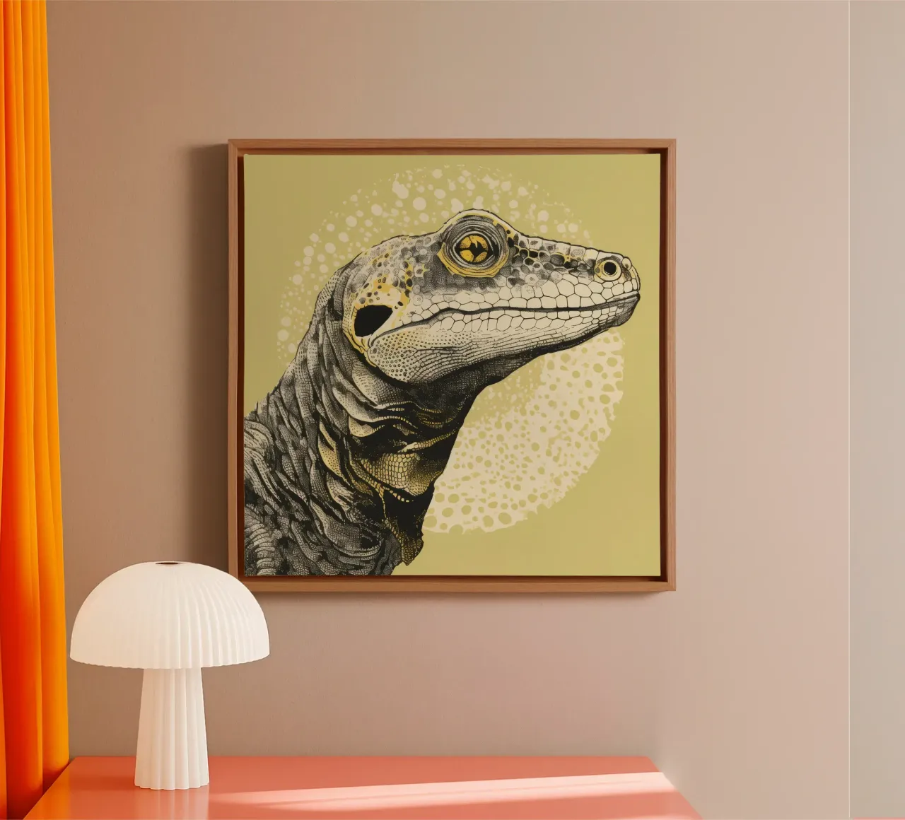 Groene komodovaraan 3 canvas met Baklijst van Minimal Animal Art