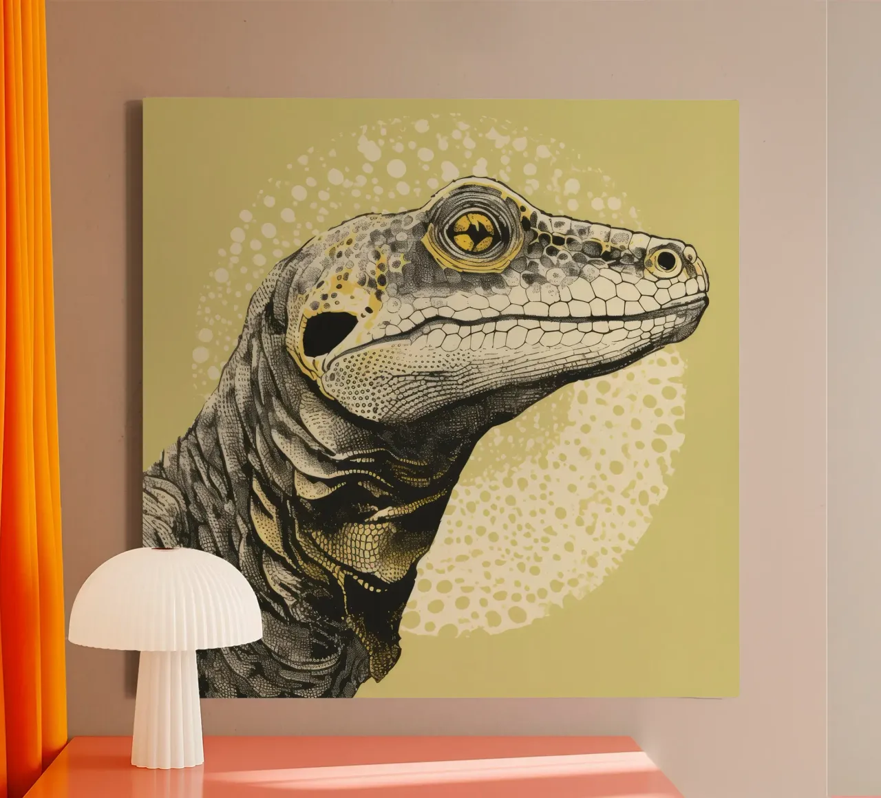 Groene komodovaraan 3 canvas met Baklijst van Minimal Animal Art