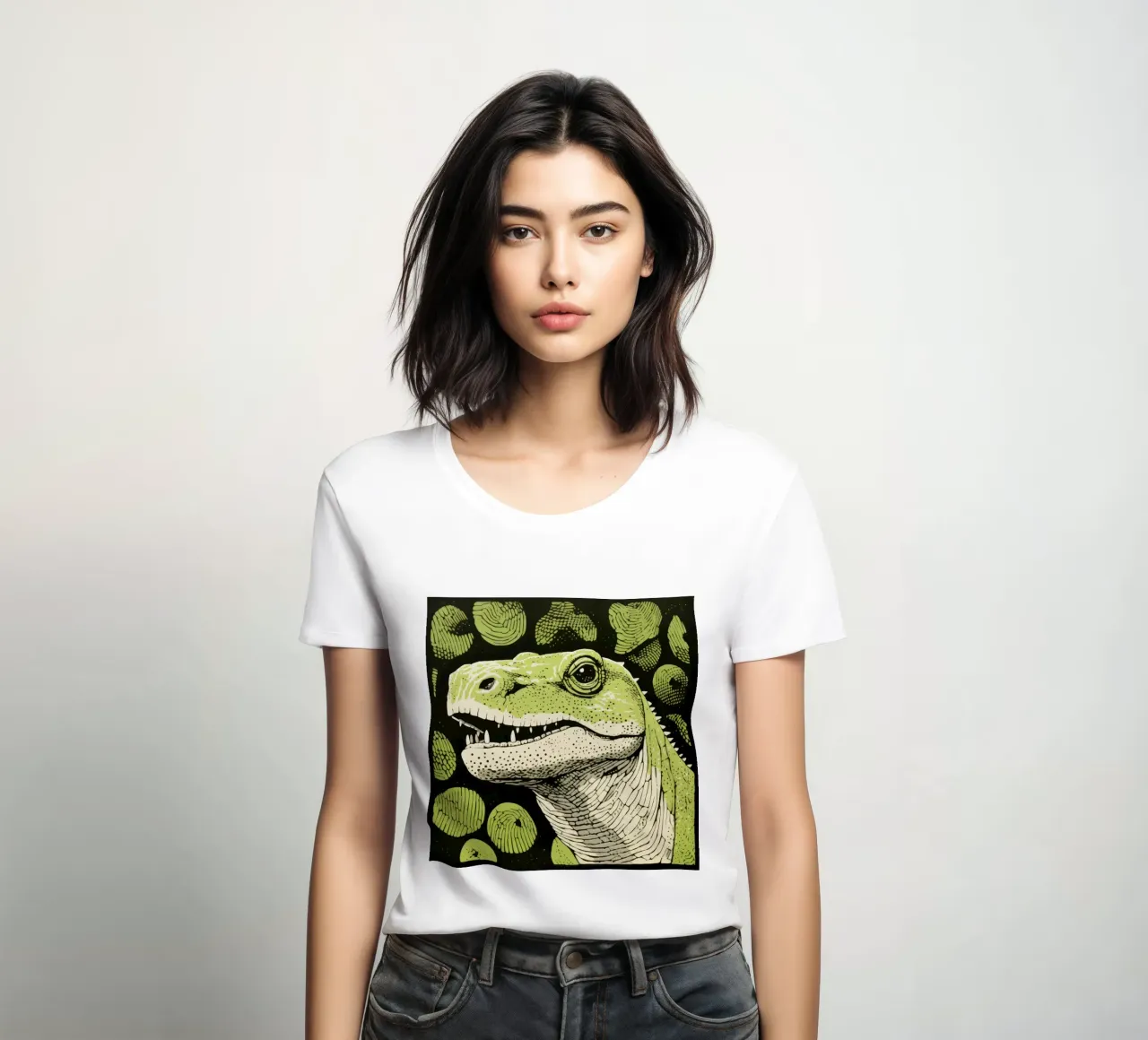 Green Komodo Dragon 4 women's fitted t-shirt by Minimal Animal Art