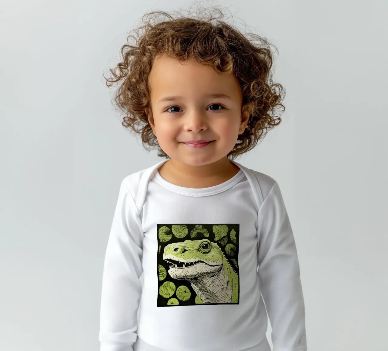 Groene komodovaraan 4 babyrompertje lange mouwen van Minimal Animal Art
