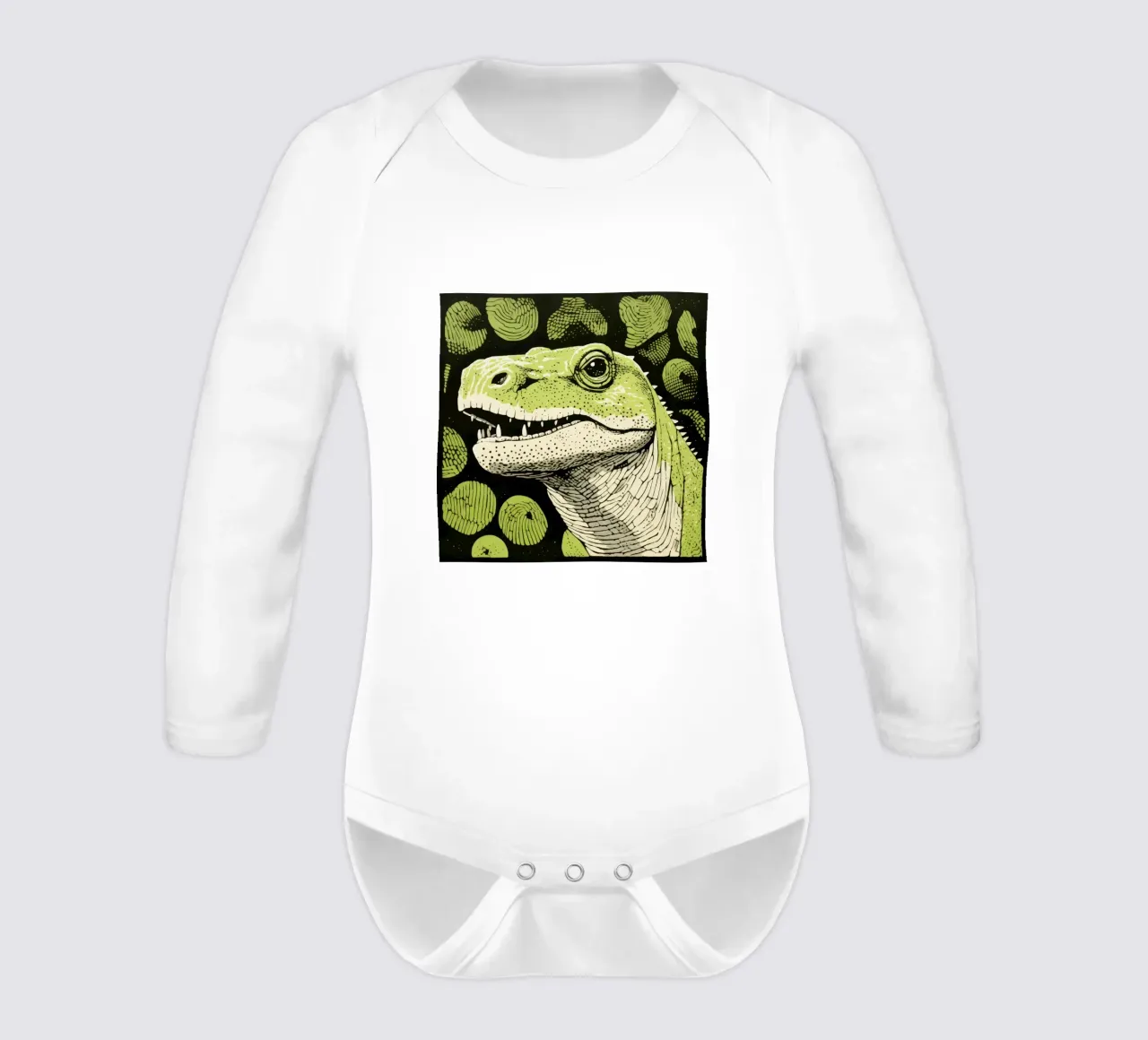 Groene komodovaraan 4 babyrompertje lange mouwen van Minimal Animal Art