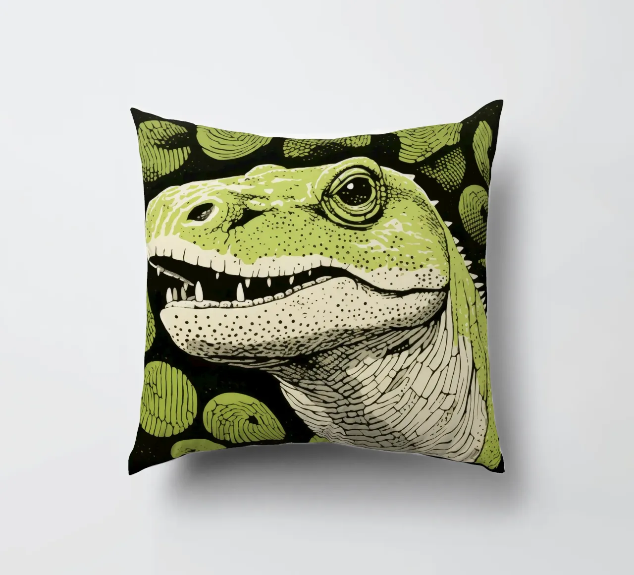 Drago di Komodo verde 4 cuscino da Minimal Animal Art