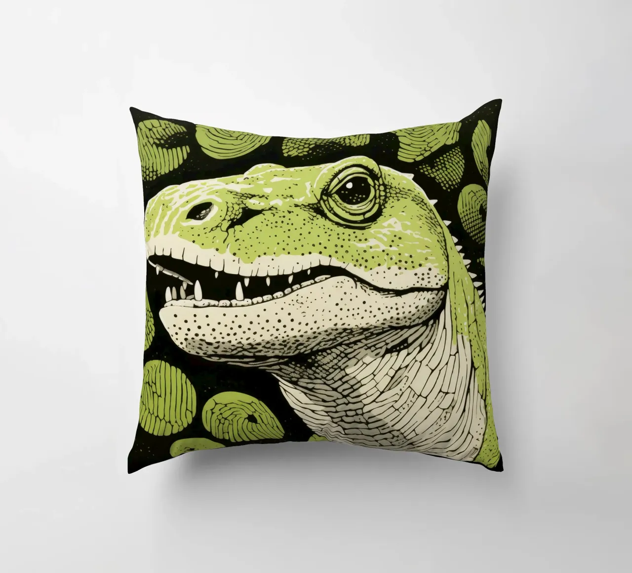 Drago di Komodo verde 4 cuscino da Minimal Animal Art