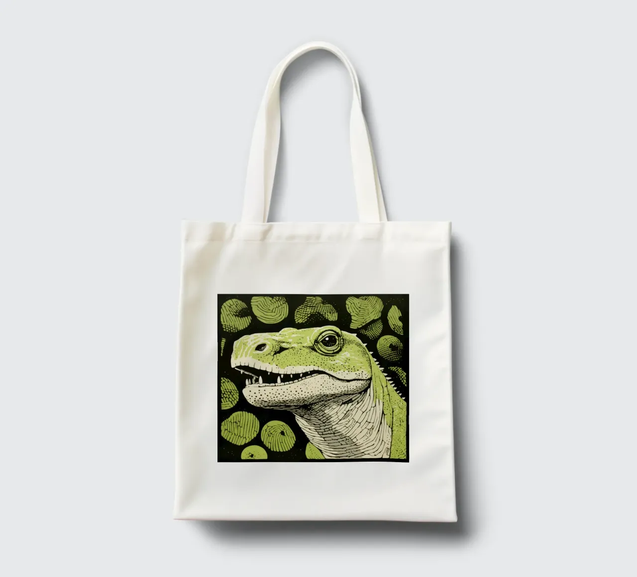 Green Komodo Dragon 4 tote bag by Minimal Animal Art