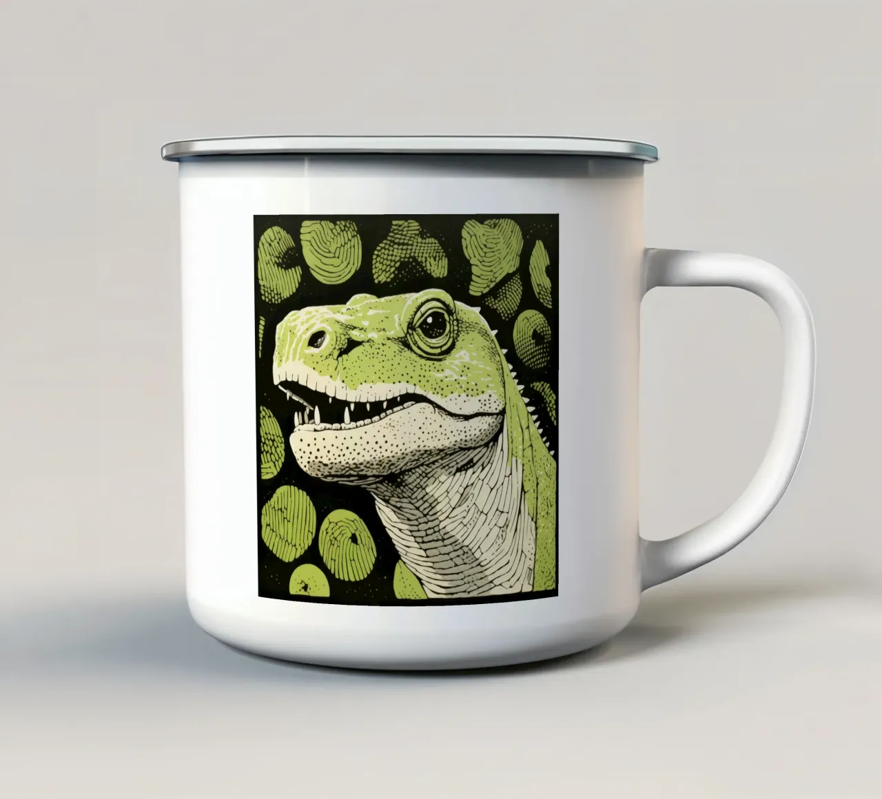 Drago di Komodo verde 4 tazza in smalto da Minimal Animal Art
