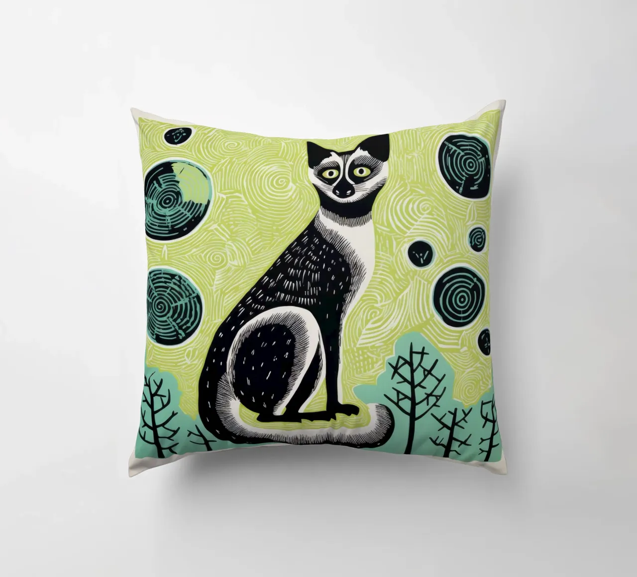 Lemure verde 1 cuscino da Minimal Animal Art