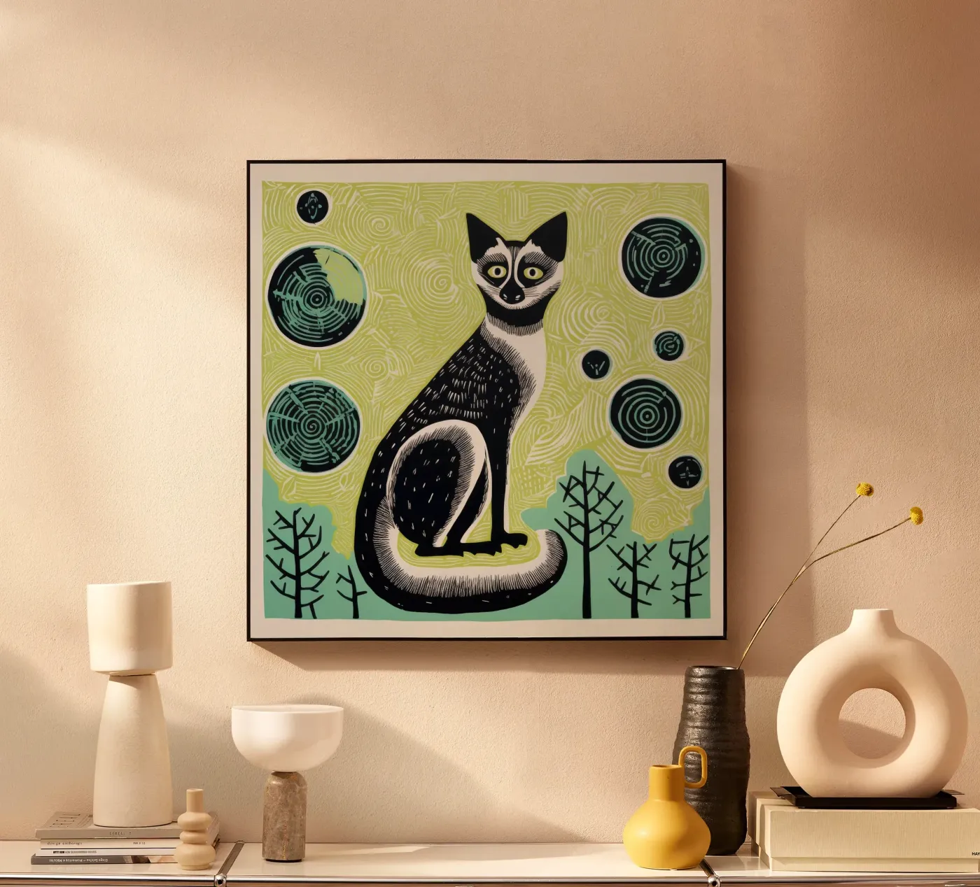 Lemure verde alluminio dibond da Minimal Animal Art