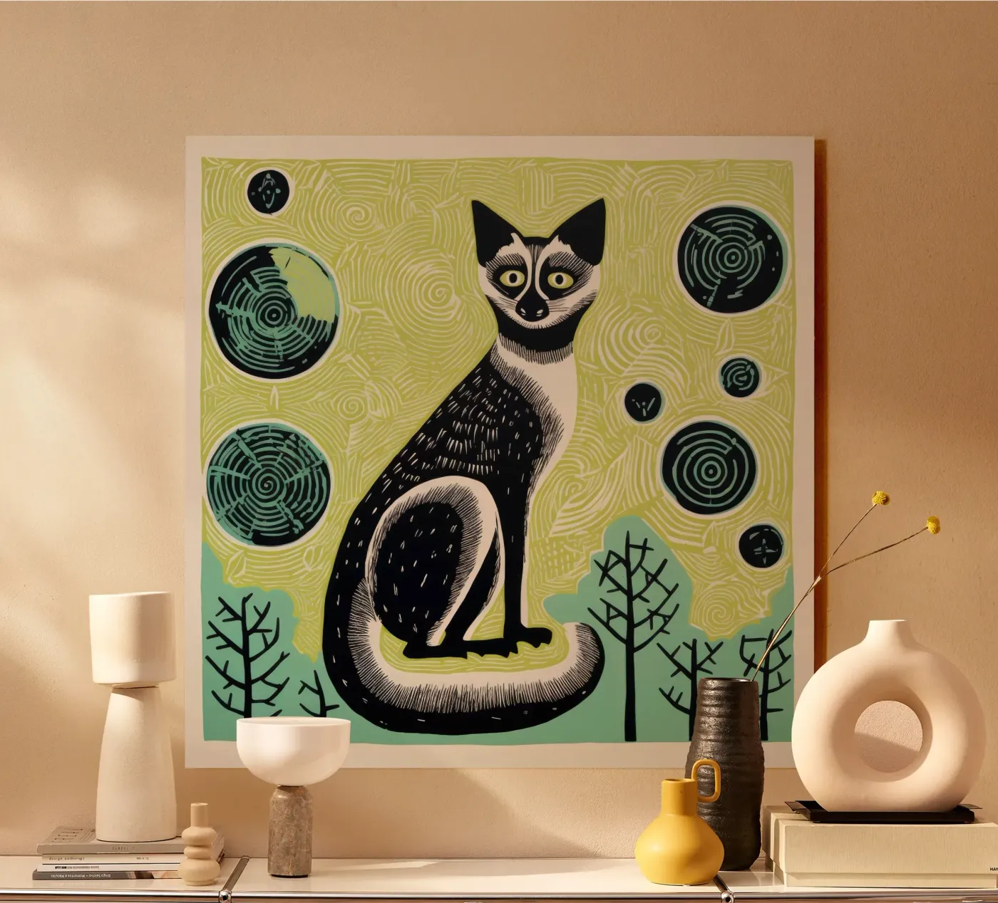 Lemure verde alluminio dibond da Minimal Animal Art