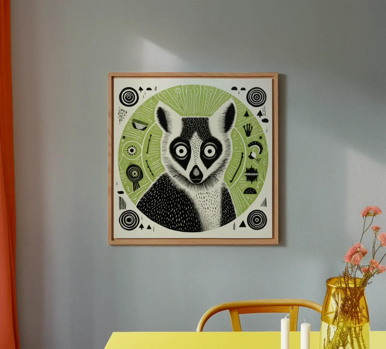 Lemure verde alluminio dibond da Minimal Animal Art
