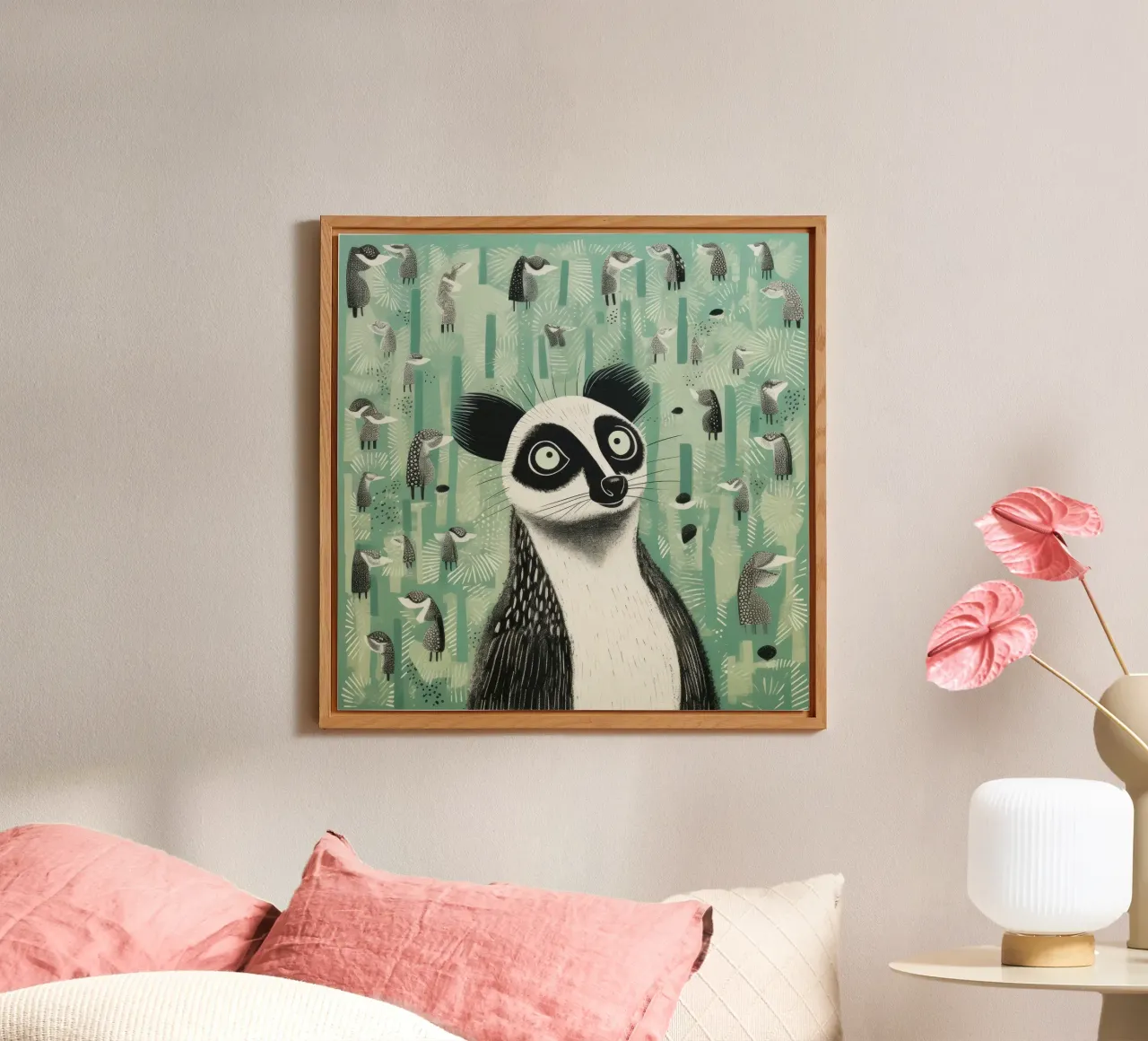Lemure verde alluminio dibond da Minimal Animal Art