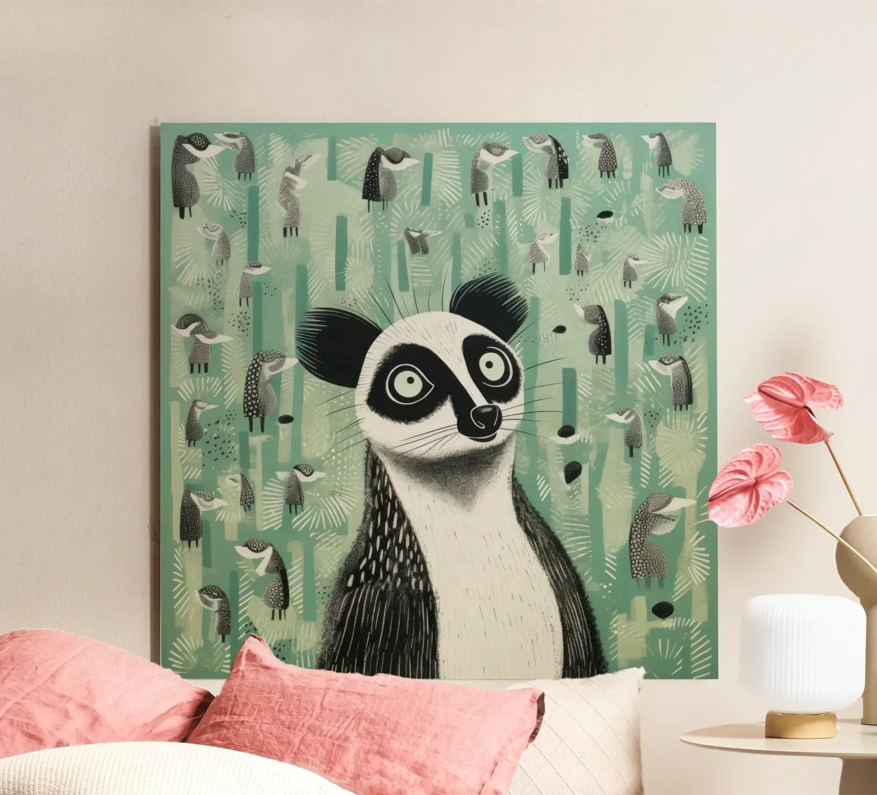 Lemure verde alluminio dibond da Minimal Animal Art