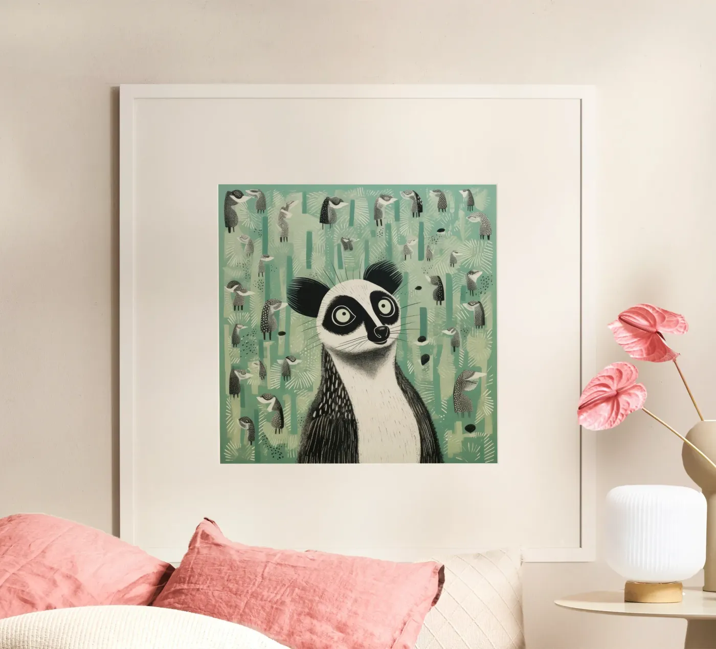 Groene Maki poster van Minimal Animal Art